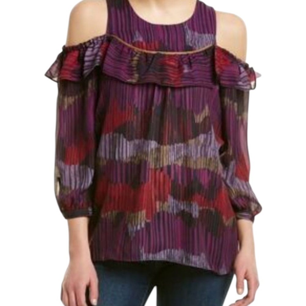 Catherine Malandrino New Purple Multicolor Cold Shoulder Top Size Small